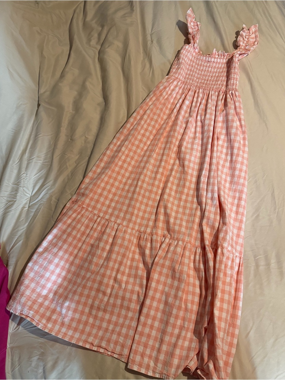 Girls Pink Gingham Smocked Sundress